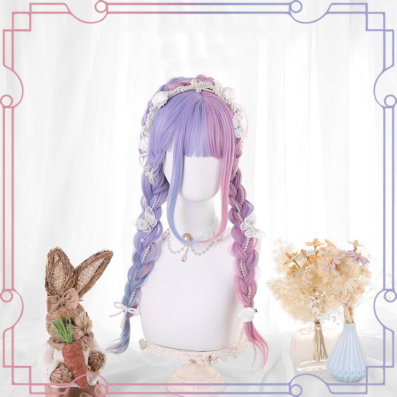 Half blue half purple long curly wig  HA0797