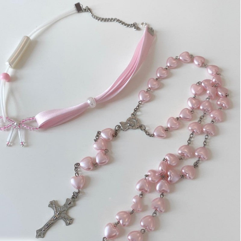 Pink Heart Pearl Necklace Necklace   HA1622