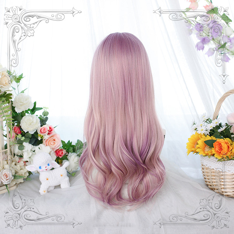 Pink purple highlights long curly hair  HA0778
