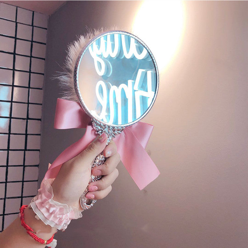 Cute plush bow holding makeup mirror HA0861