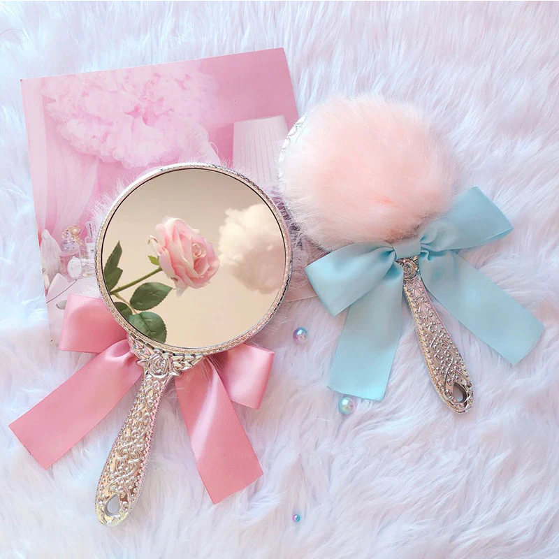 Cute plush bow holding makeup mirror HA0861