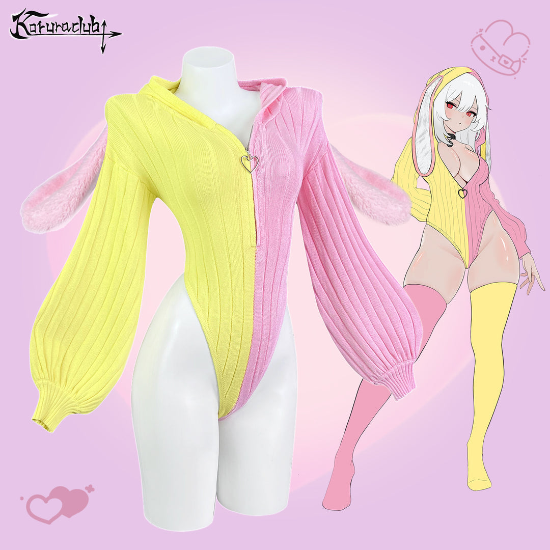 Chic Grey Bunny Ear Hoodie Bodysuit KO64