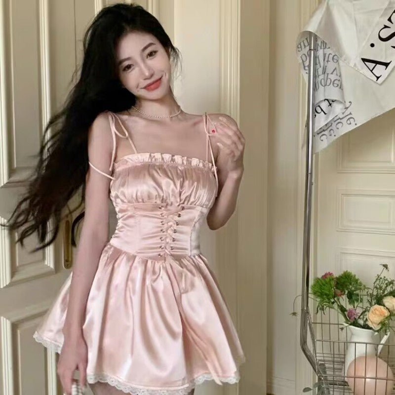 Spice girl waist a-line skirt suspender dress   HA2103
