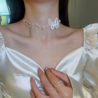 Pearl Gauze Butterfly Necklace  HA2051