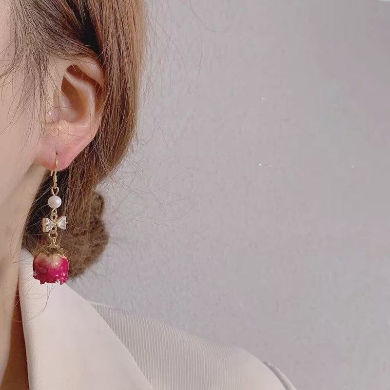 Preserved rose dried flower earrings   HA2036