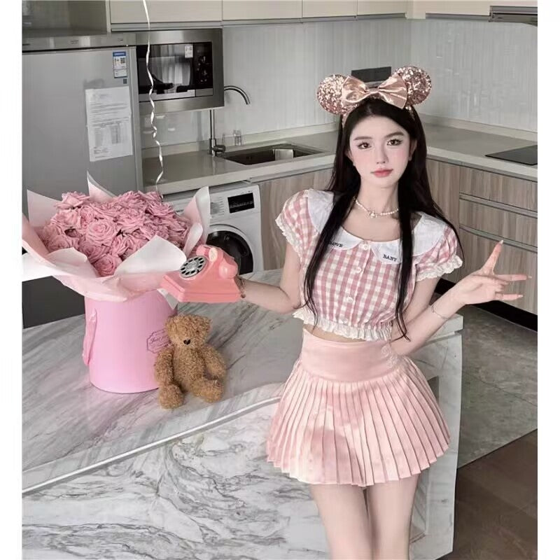 Doll collar plaid shirt   HA2167