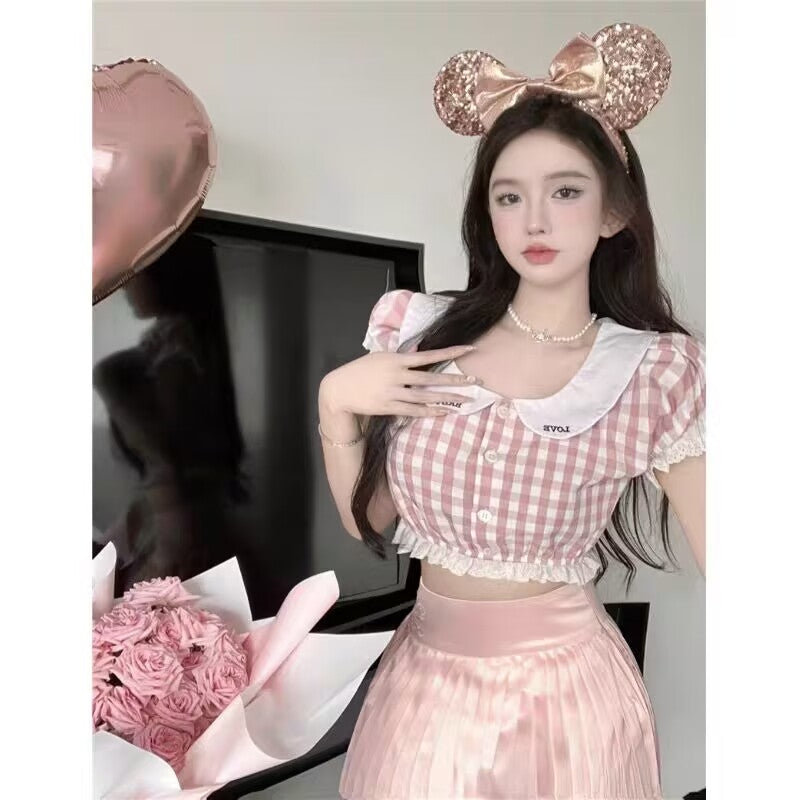 Doll collar plaid shirt   HA2167