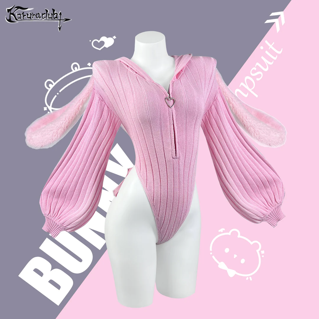 Chic Grey Bunny Ear Hoodie Bodysuit KO64