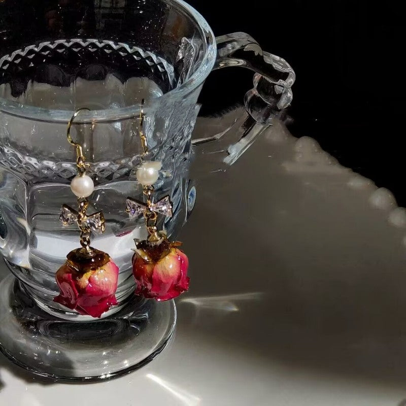 Preserved rose dried flower earrings   HA2036