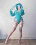 Chic Grey Bunny Ear Hoodie Bodysuit KO64