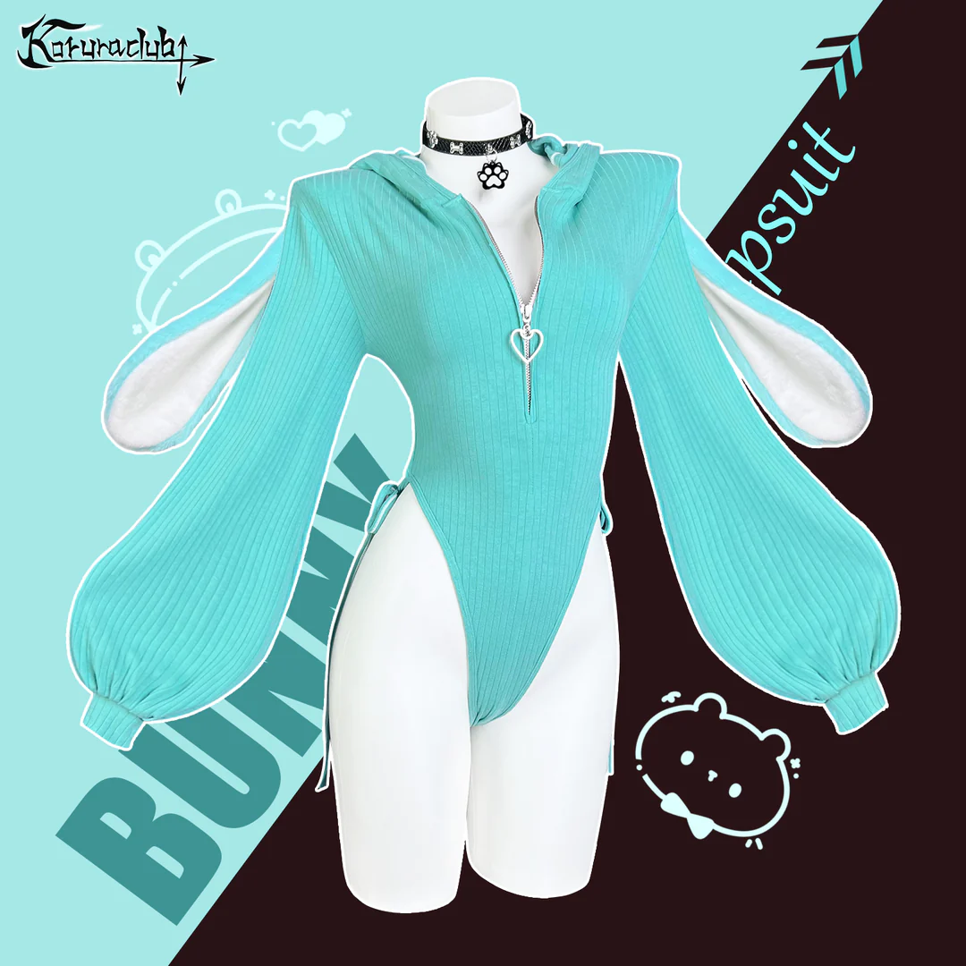 Chic Grey Bunny Ear Hoodie Bodysuit KO64