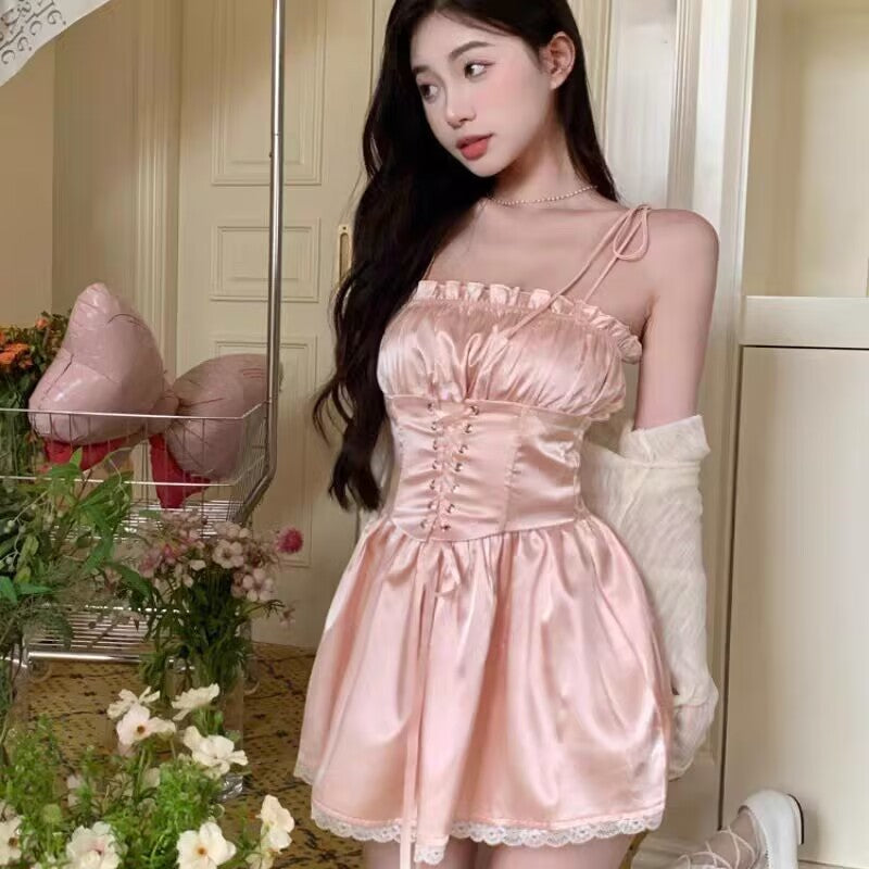 Spice girl waist a-line skirt suspender dress   HA2103