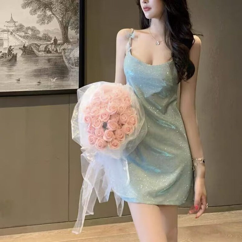 Ribbon Cross Backless Sling Dress  HA1876