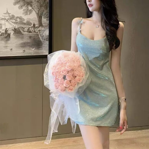 Ribbon Cross Backless Sling Dress  HA1876