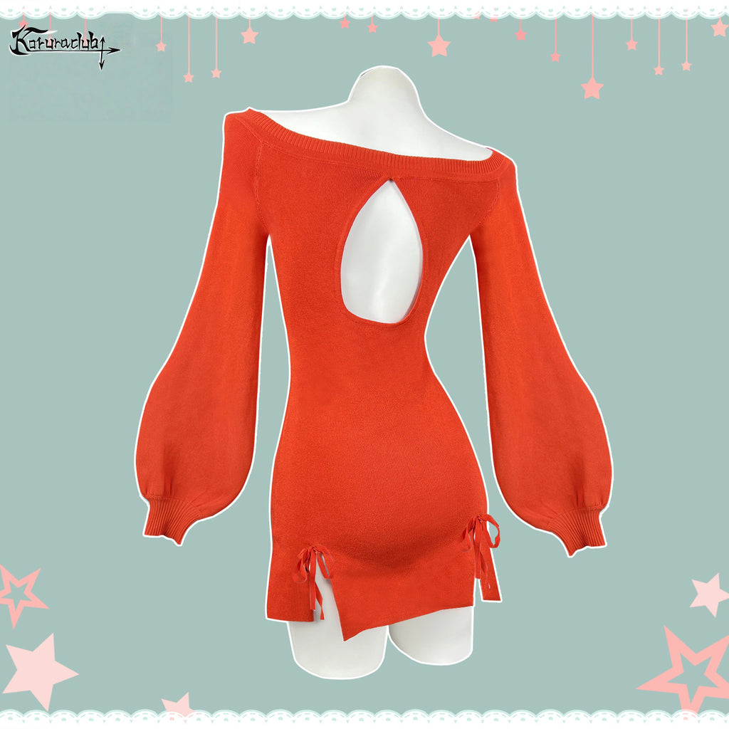 KORURACKUB-BUTTERFLY KNOT V-NECK DRESS SR06
