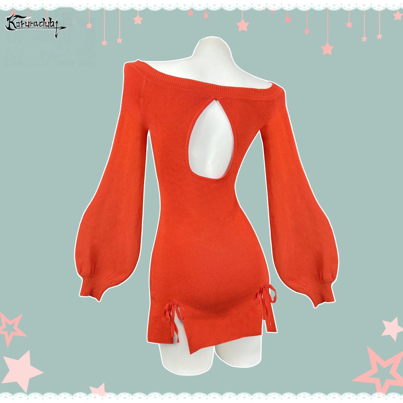 KORURACKUB-BUTTERFLY KNOT V-NECK DRESS SR06