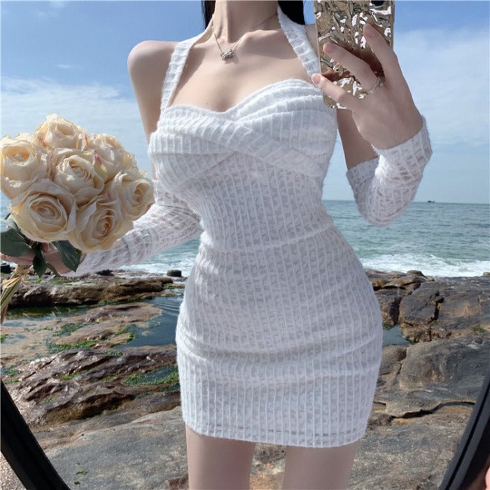 Lace halterneck dress + sleeves HA2254