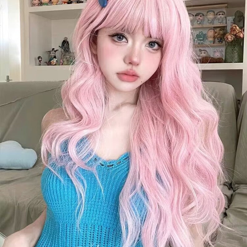Pink Long Curly Wig HA1923