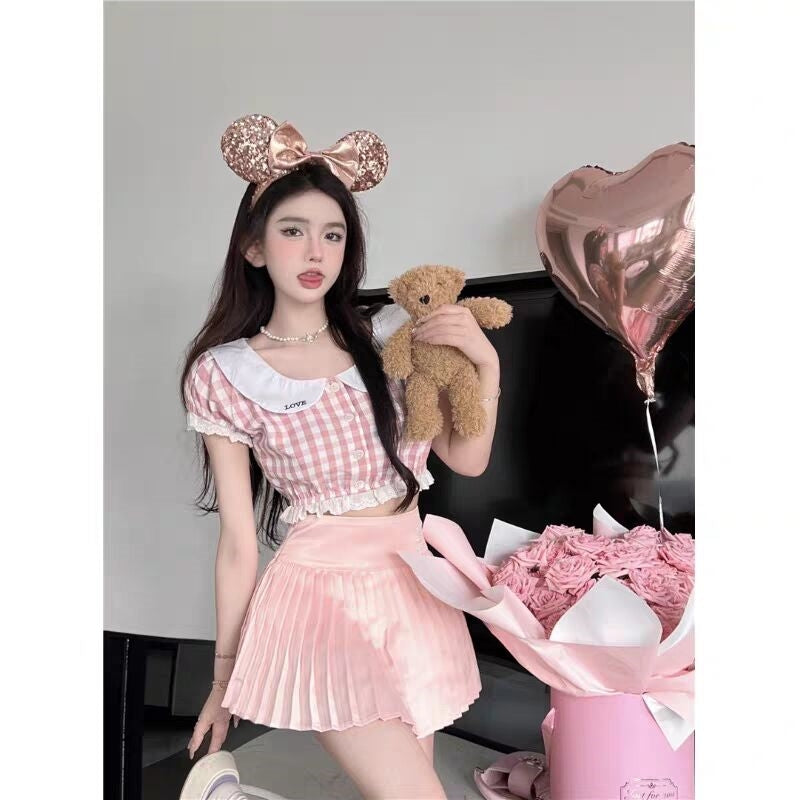 Doll collar plaid shirt   HA2167