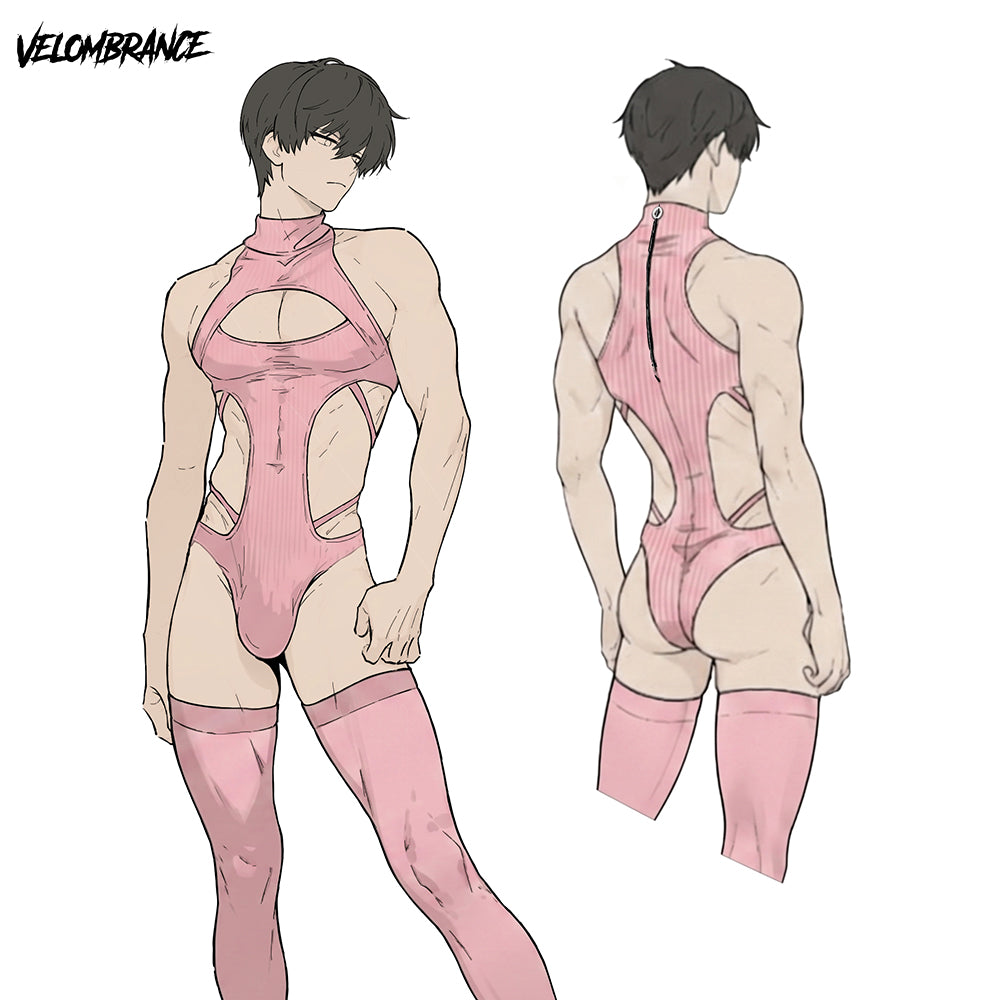 Pre-sale Femboy Hollow-out Bodysuit (2-Piece Set） AS58