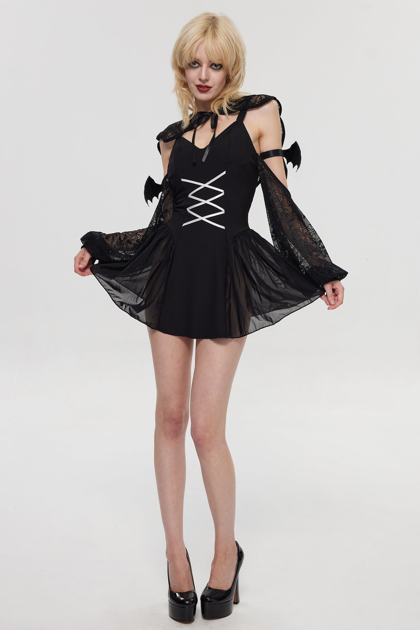 Pre-Sale Gothic Devil Mini Dress Costume (3-Piece Set) HK004