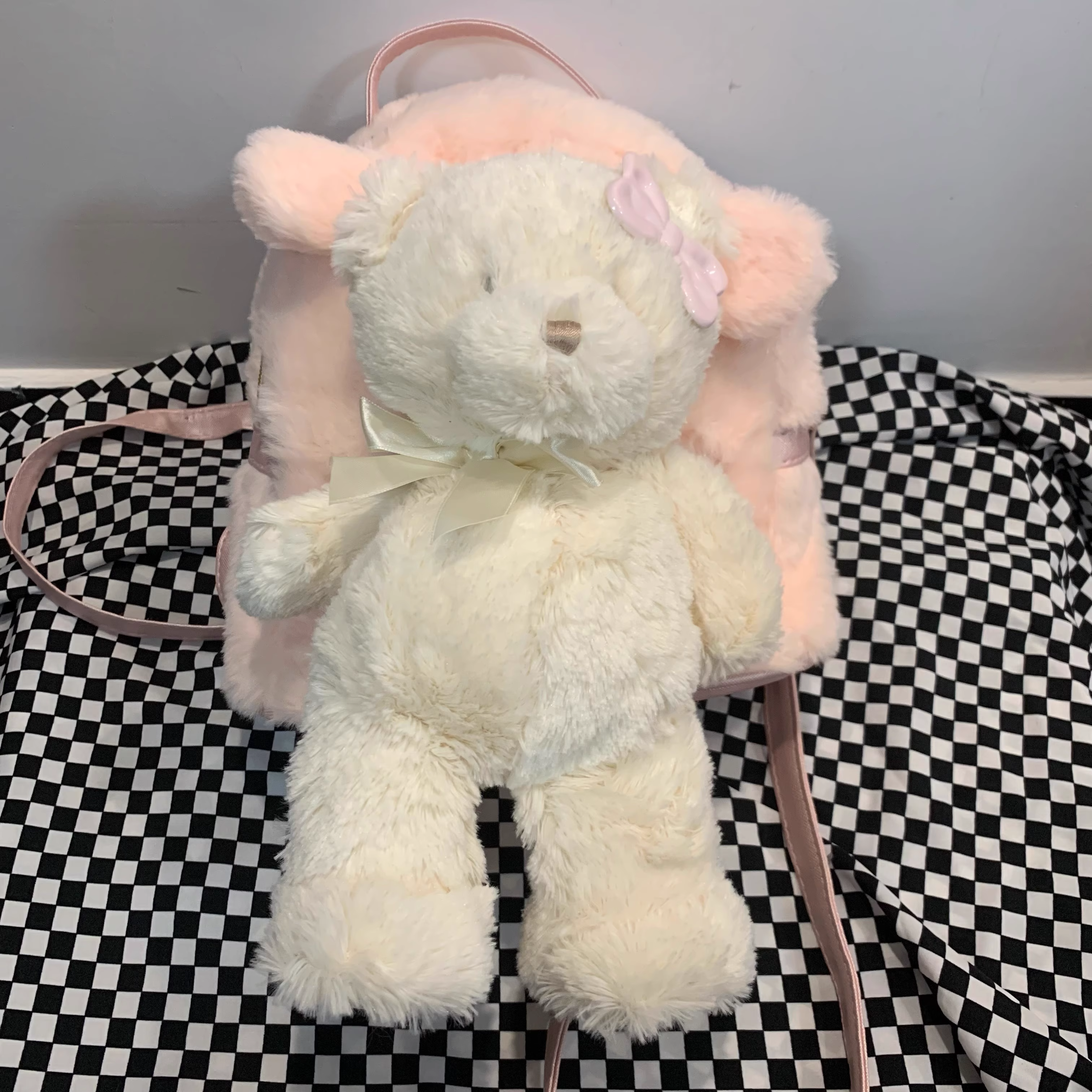 Pink plush bear backpack HA2324