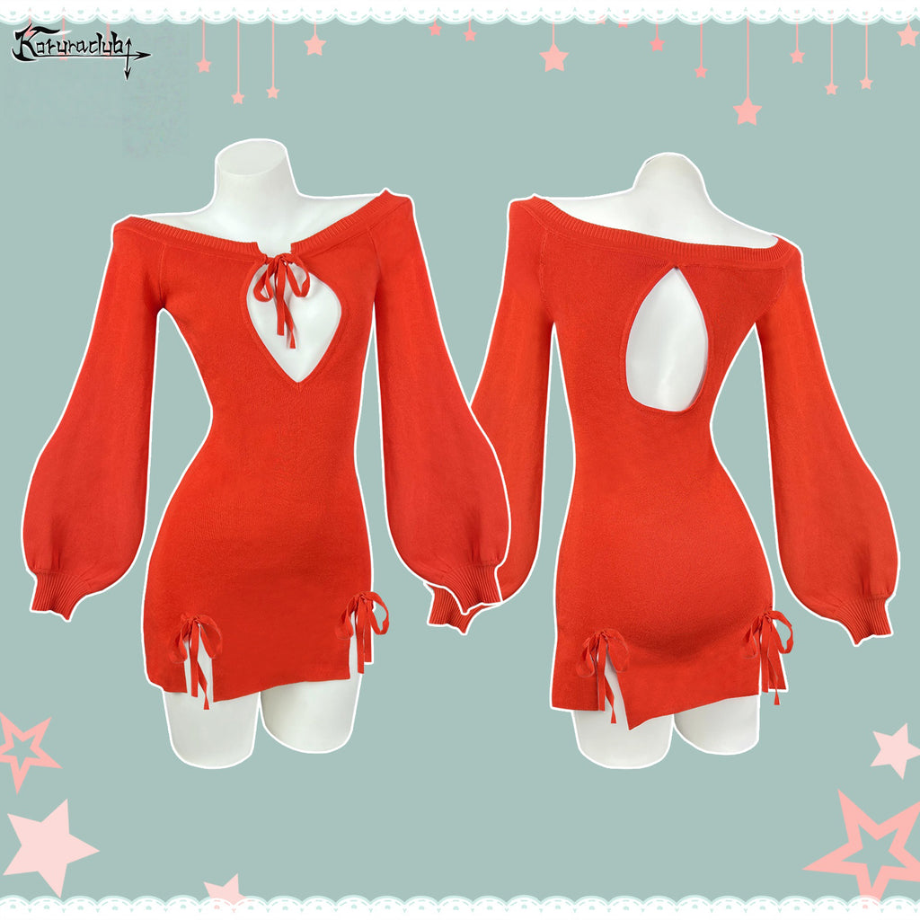 KORURACKUB-BUTTERFLY KNOT V-NECK DRESS SR06