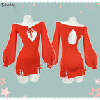 KORURACKUB-BUTTERFLY KNOT V-NECK DRESS SR06