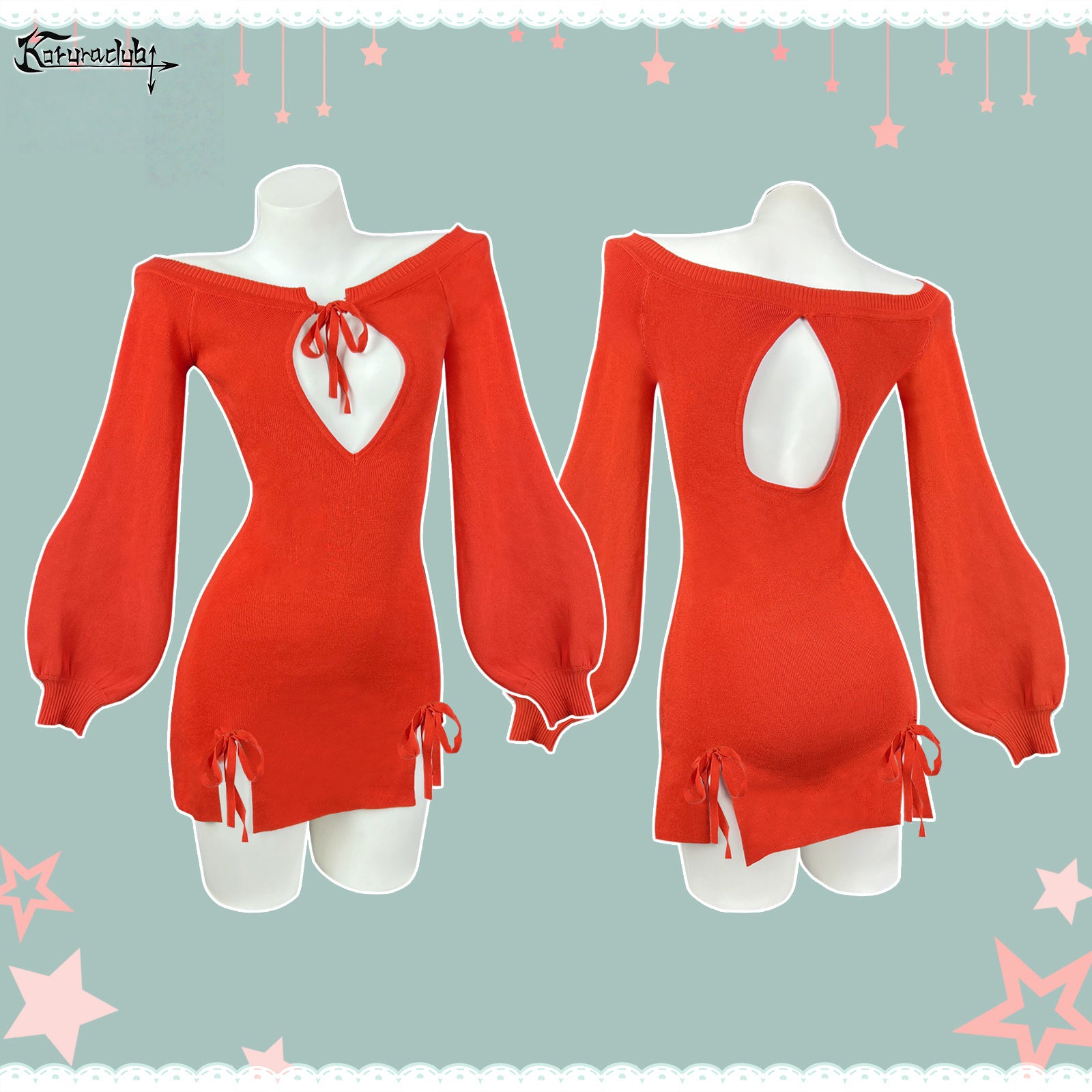 KORURACKUB-BUTTERFLY KNOT V-NECK DRESS SR06