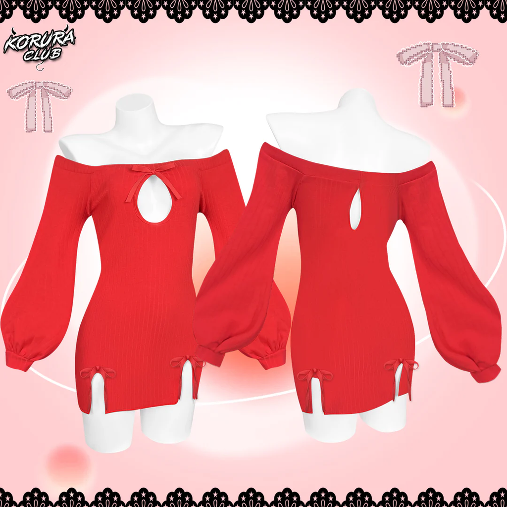 KORURACKUB-BUTTERFLY KNOT V-NECK DRESS SR06