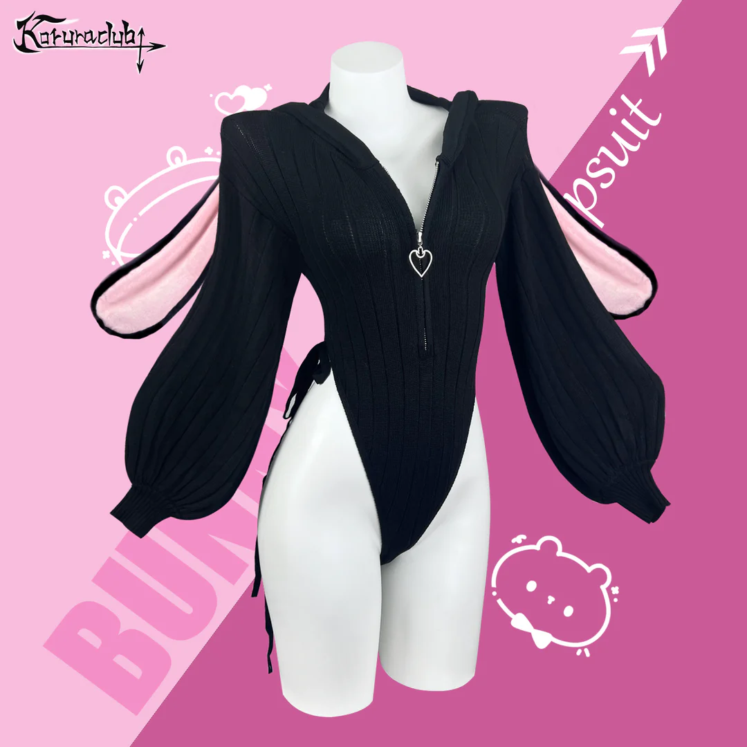 Chic Grey Bunny Ear Hoodie Bodysuit KO64