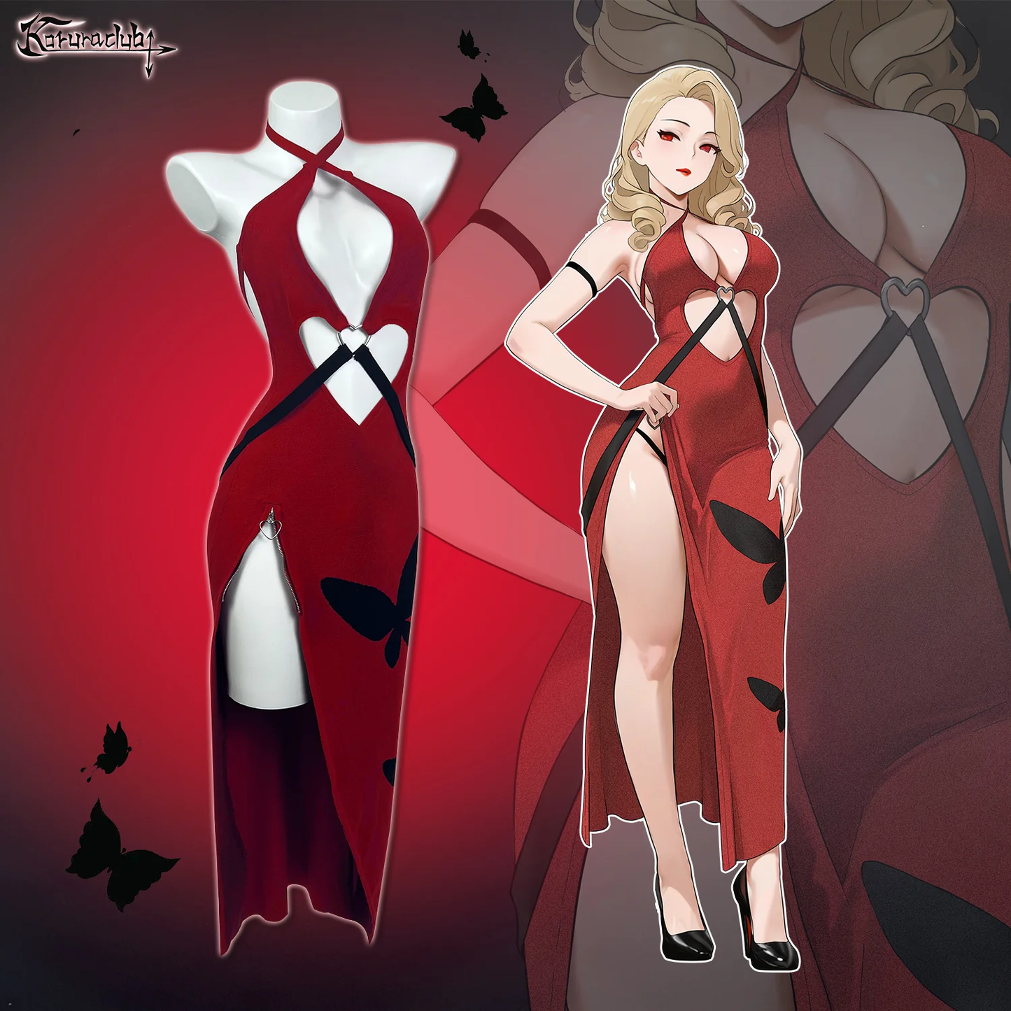 Sexy Red Heart Cutout Dress For Female HA2876