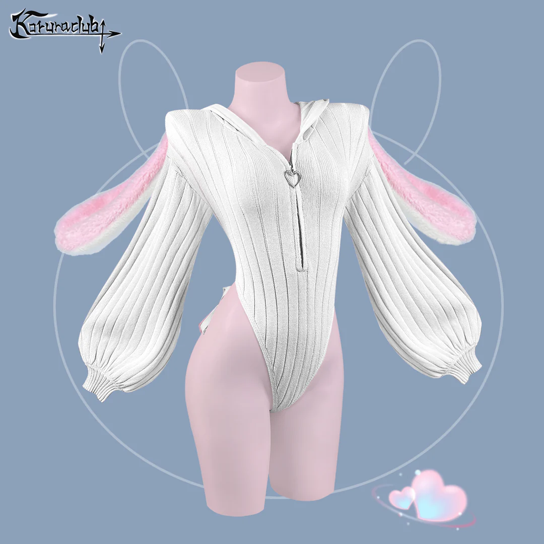 Chic Grey Bunny Ear Hoodie Bodysuit KO64