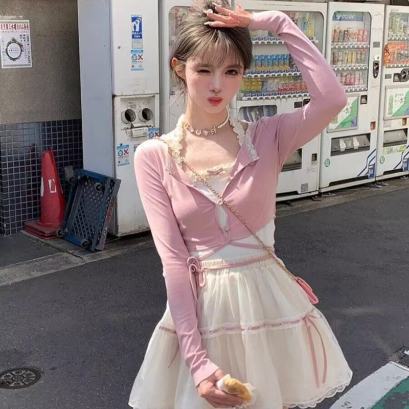 Puff sleeve shirt tutu skirt two piece set    HA2203