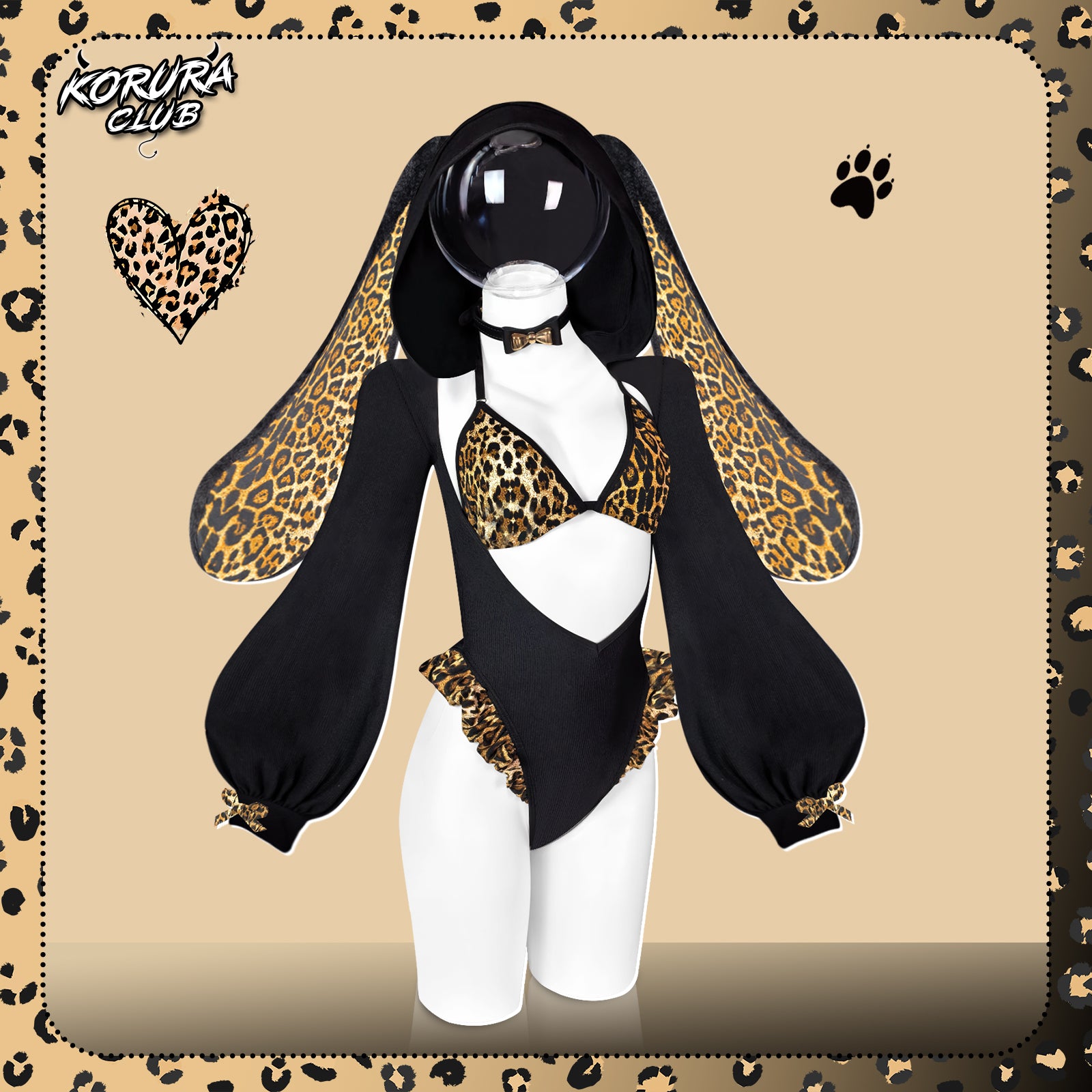 Pre-sale Leopard Print Bunny Cosplay Long-Sleeve Lingerie Set KO146