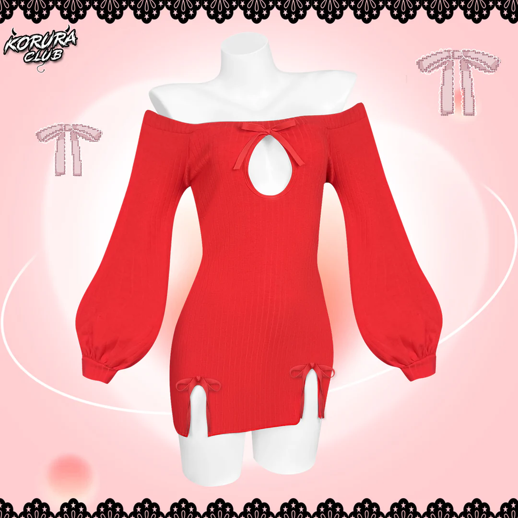 KORURACKUB-BUTTERFLY KNOT V-NECK DRESS SR06