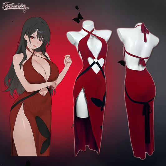 Sexy Red Heart Cutout Dress For Female HA2876