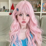 Pink Long Curly Wig HA1923