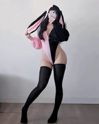 Chic Grey Bunny Ear Hoodie Bodysuit KO64