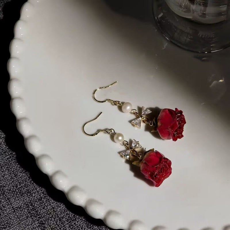 Preserved rose dried flower earrings   HA2036