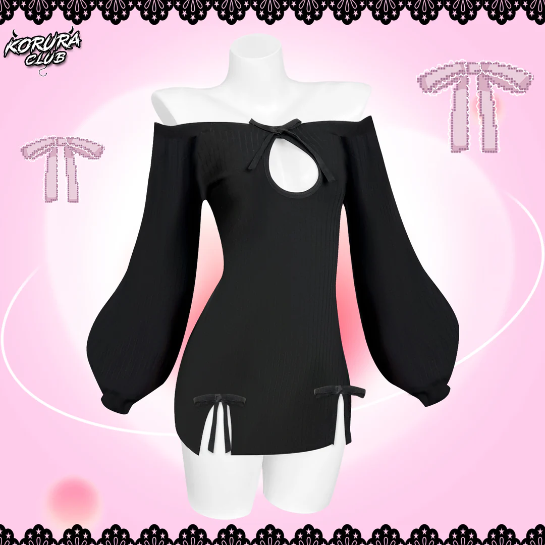 KORURACKUB-BUTTERFLY KNOT V-NECK DRESS SR06