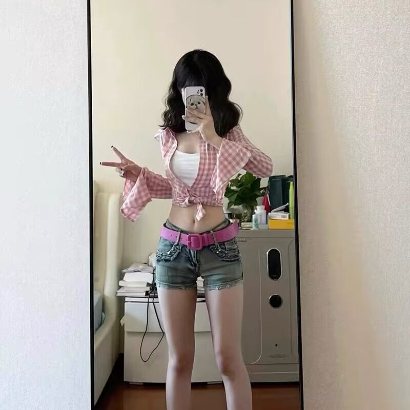 Pink Plaid Long Sleeve Shirt   HA2153