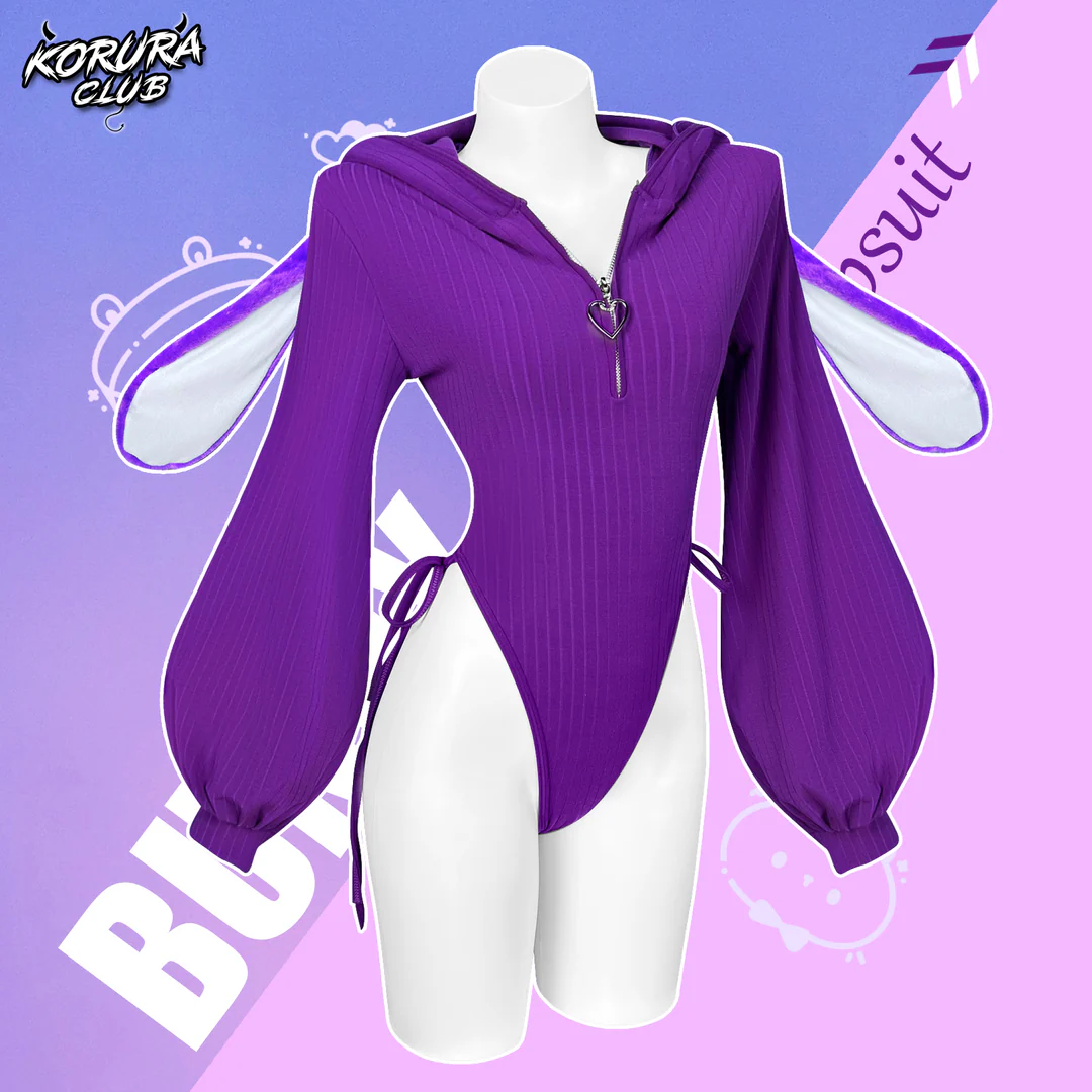 Chic Grey Bunny Ear Hoodie Bodysuit KO64