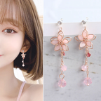 Pink Cherry Blossom Crystal Earrings Earrings Ear Clips   HA1994