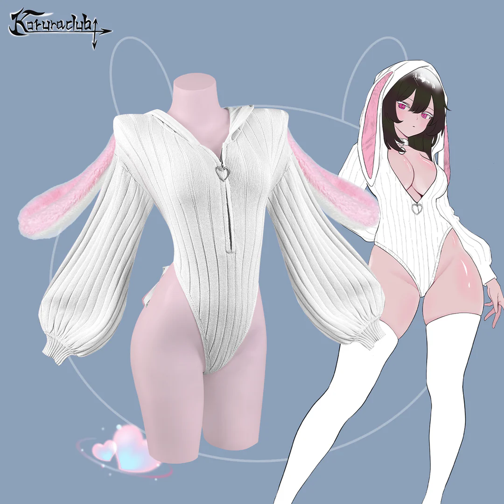 Chic Grey Bunny Ear Hoodie Bodysuit KO64