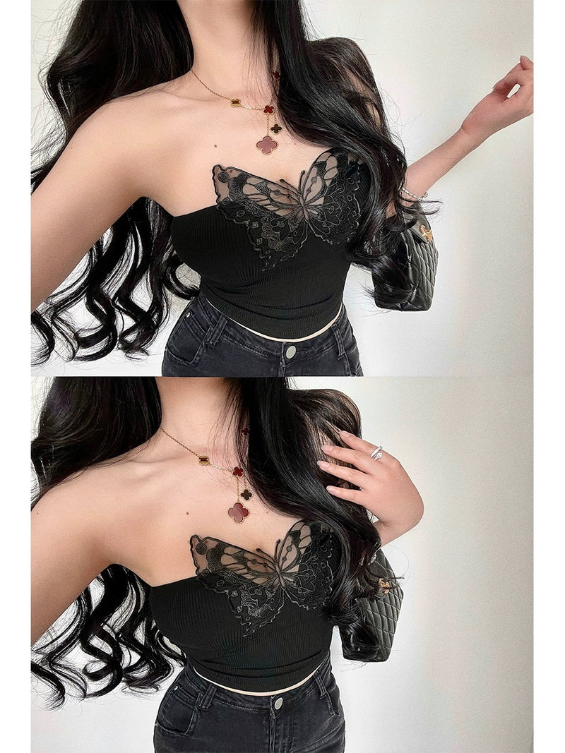 Lace butterfly tube top HA2507