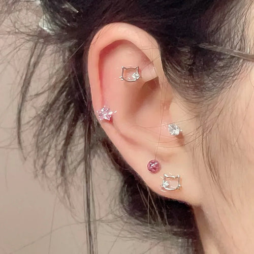 Pink hollow ear bone studs HA2675