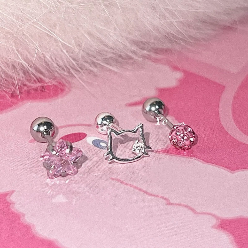 Pink hollow ear bone studs HA2675