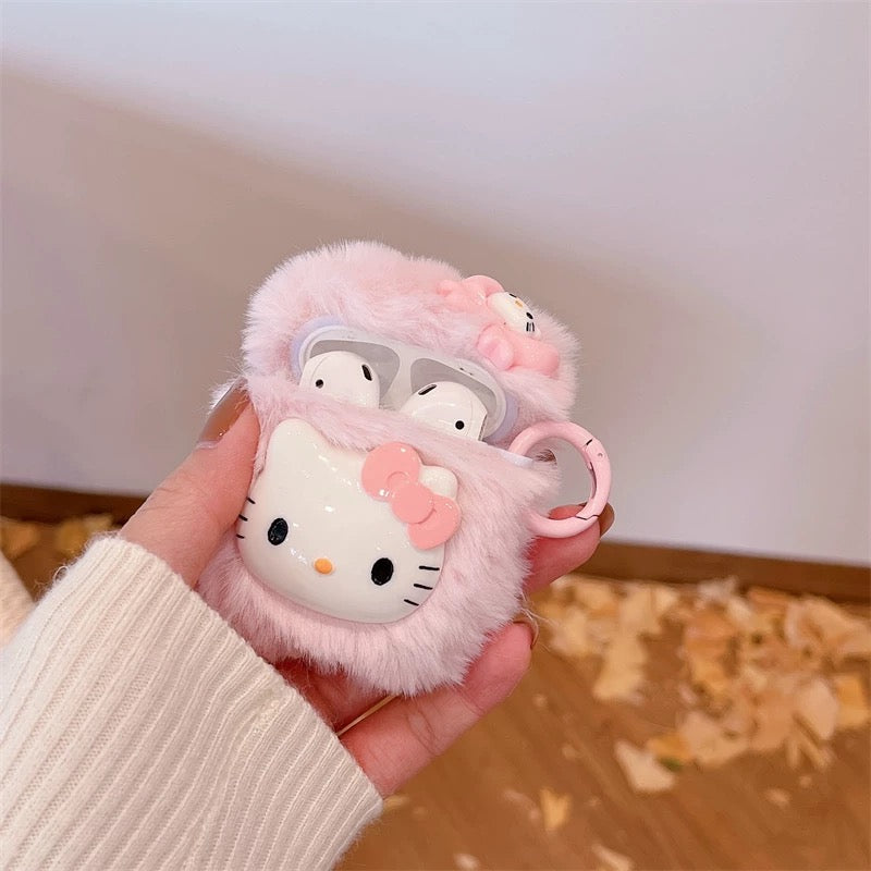 Cute pink plush airpods earphone cover HA2676