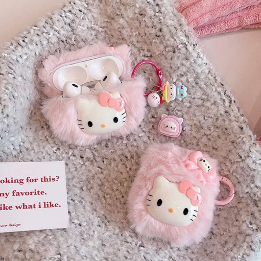 Cute pink plush airpods earphone cover HA2676